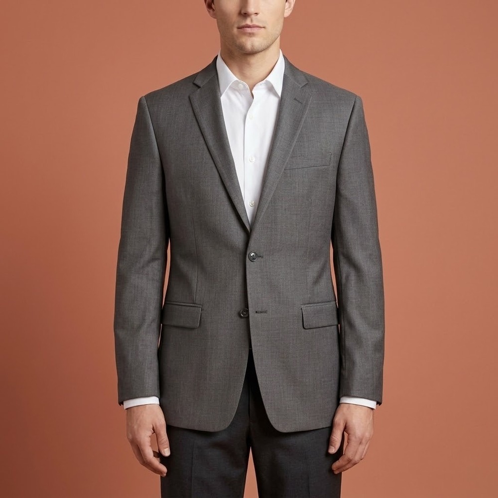 Calvin Klein Slim Fit Suit Jacket Blazer Mens Gray Textured EUC